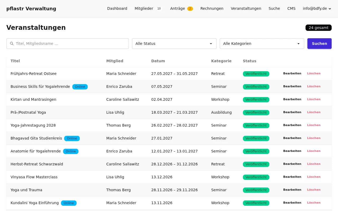 Staff-Veranstaltungsverwaltung
